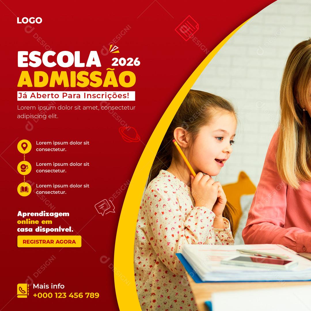 Social Media Escola Admissão 2026 Volta Às Aulas PSD Editável