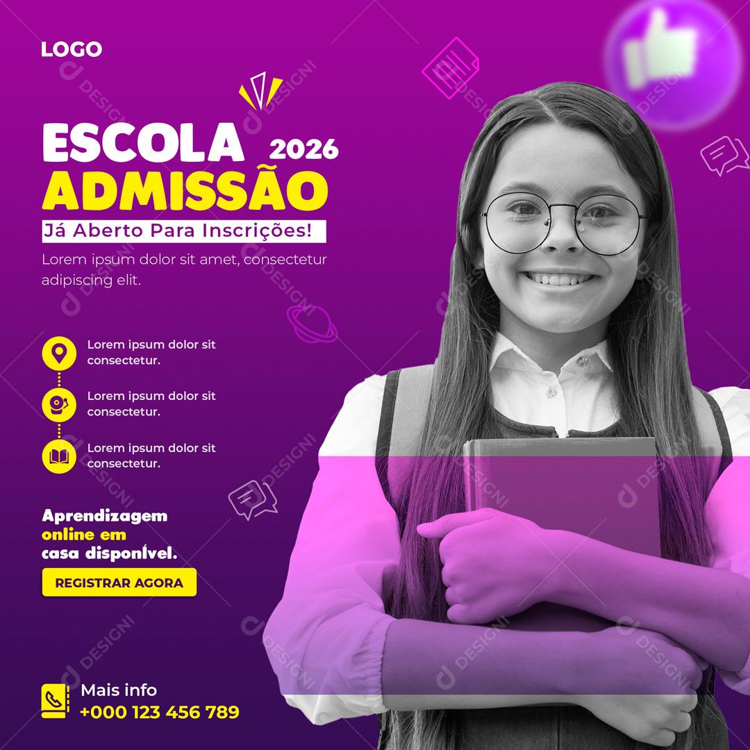 Social Media Escola Admissão 2026 Volta Às Aulas PSD Editável