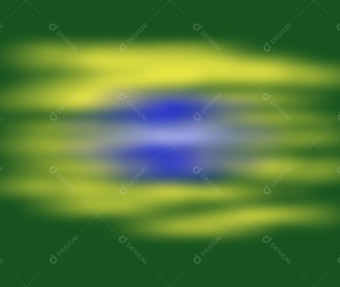 Bandeira brasileira sem foco. Cenário verde, azul e amarelo.