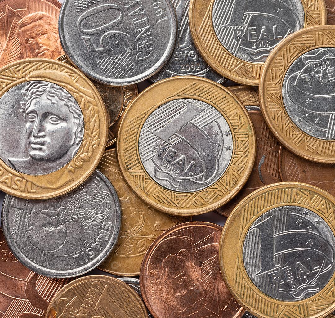 moedas reais brasileiras variadas.