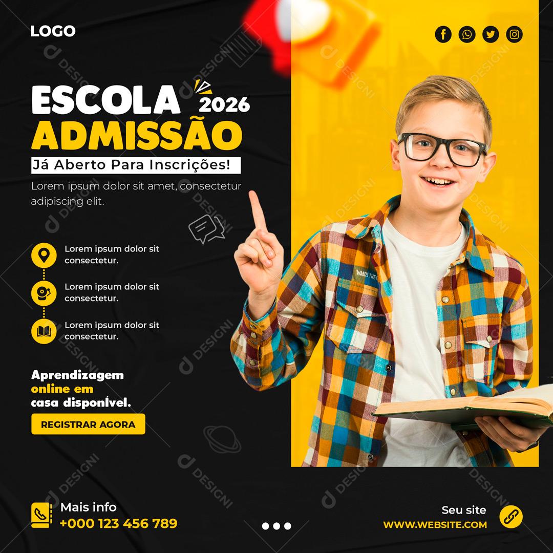 Social Media Escola Admissão 2026 Volta Às Aulas PSD Editável