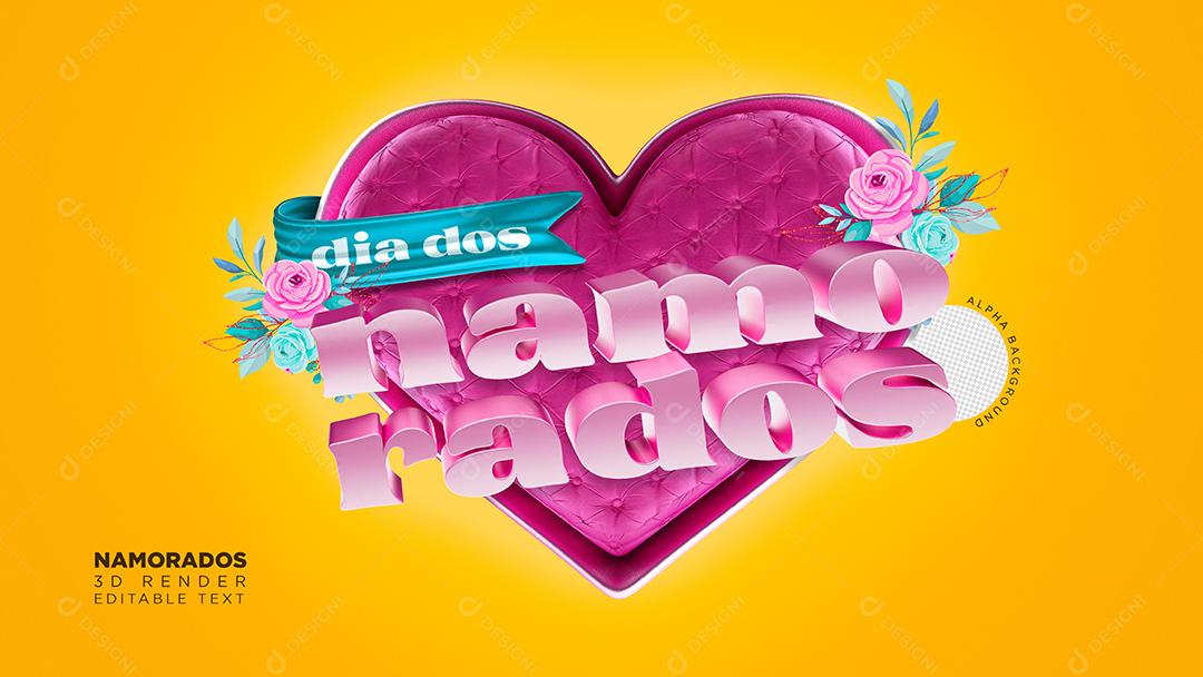 Feliz Dia Dos Namorados Selo 3D Para Composição PSD