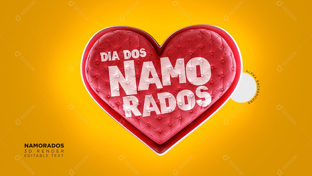 Coração 3D Feliz Dia Dos Namorados Texto Editável PSD
