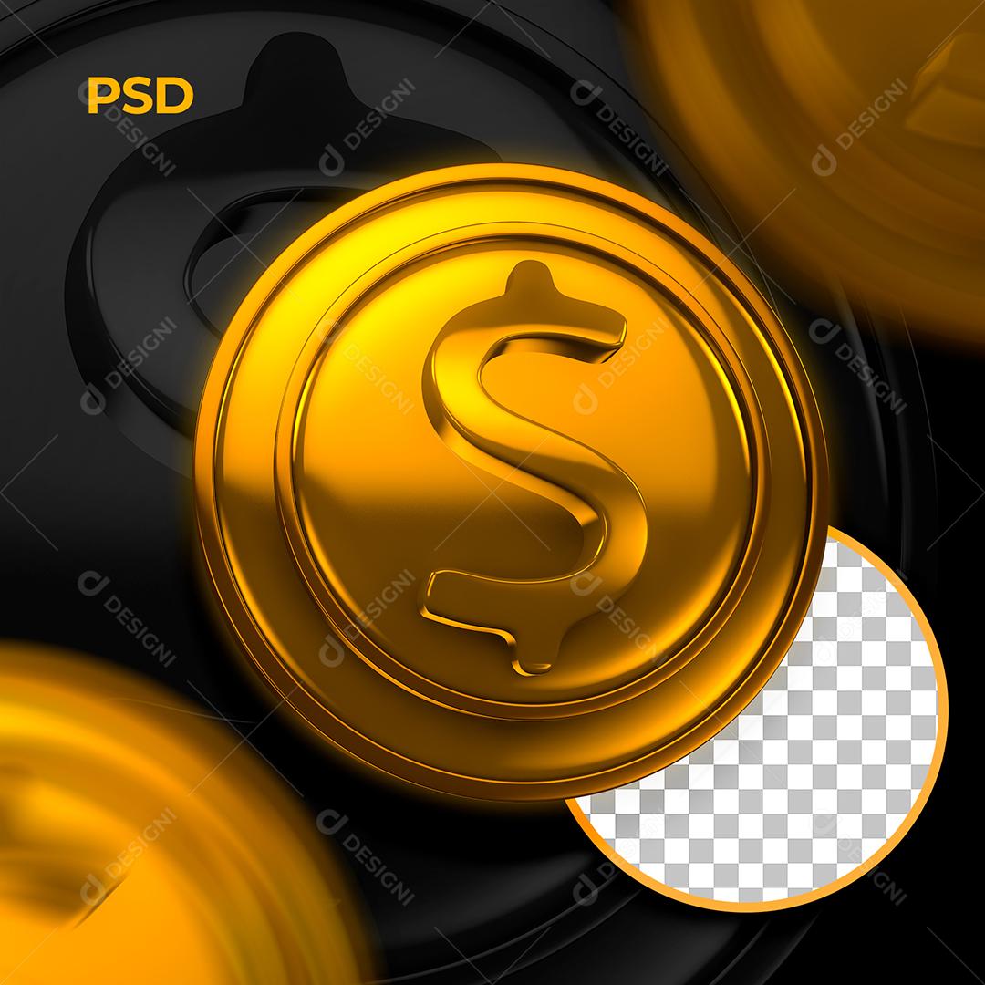 Elemento 3D Moeda Dourada Cifrão Para Composição PSD