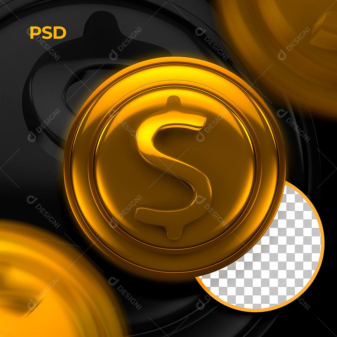 Elemento 3D Moeda Dourada Cifrão Para Composição PSD