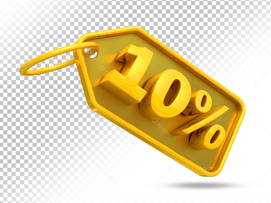 Entiqueta de Desconto 10% Dourado 3D Para Composição PSD