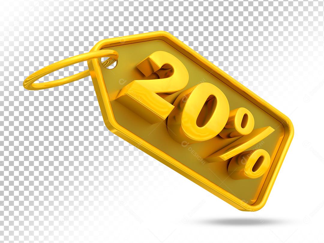 20% Gold 3D Discount Tag For Compositing PSD