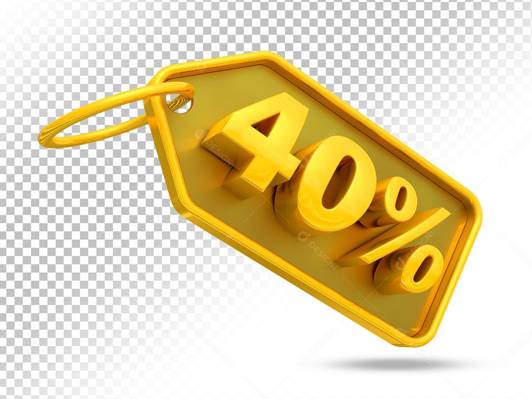 Entiqueta de Desconto 40% Dourado 3D Para Composição PSD