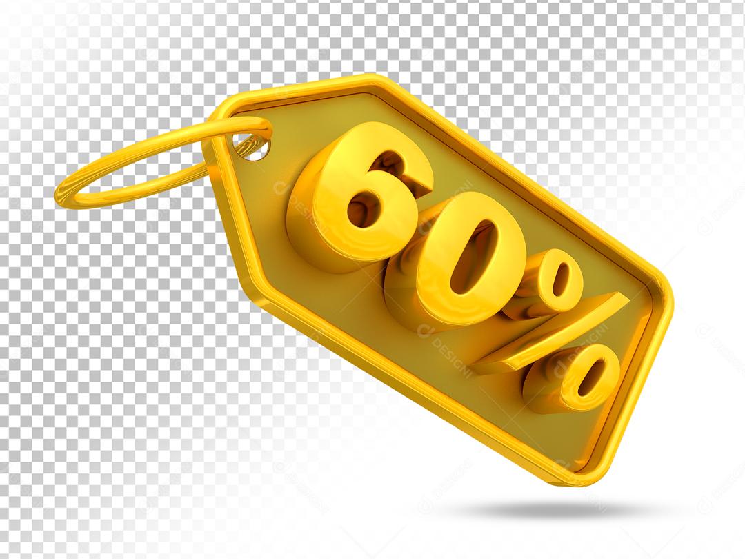 Entiqueta de Desconto 60% Dourado 3D Para Composição PSD