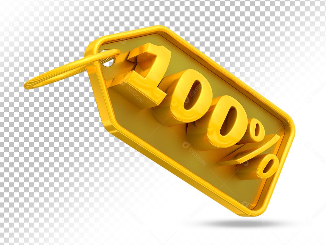 Entiqueta de Desconto 100% Dourado 3D Para Composição PSD
