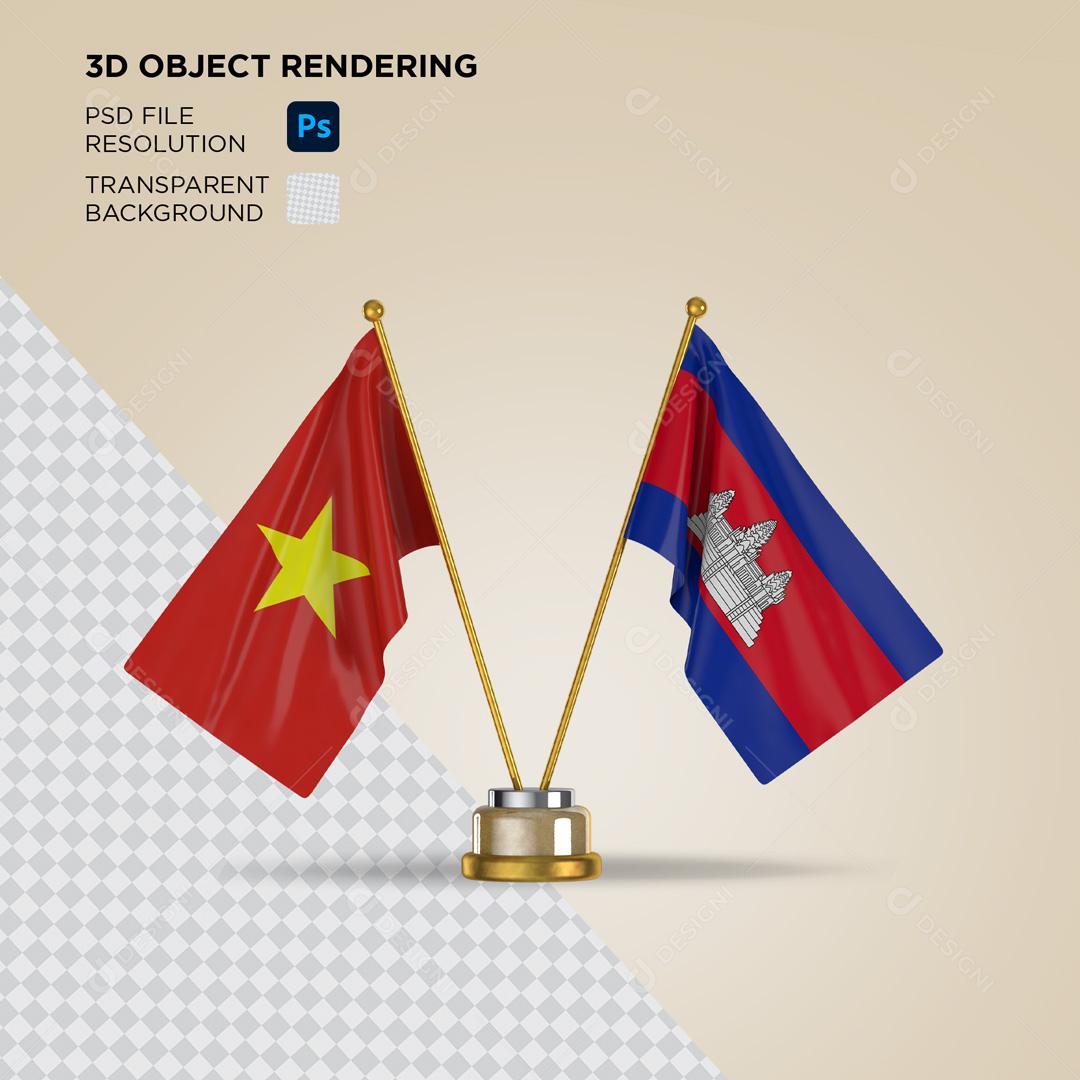 Bandeira da Vietnâ e Camboja Elemento 3D Para Composição PSD