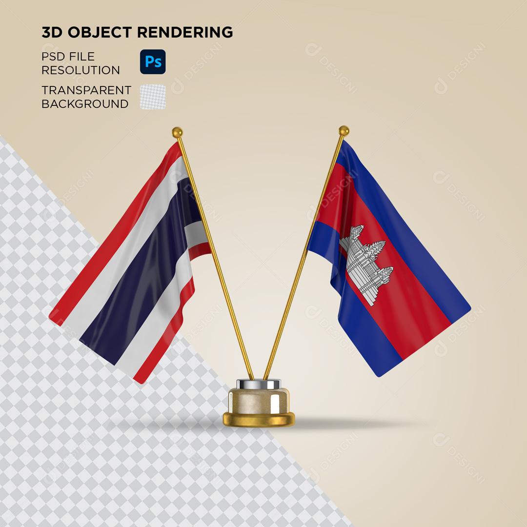 Bandeira da Camboja e Tailândia  Elemento 3D Para Composição PSD
