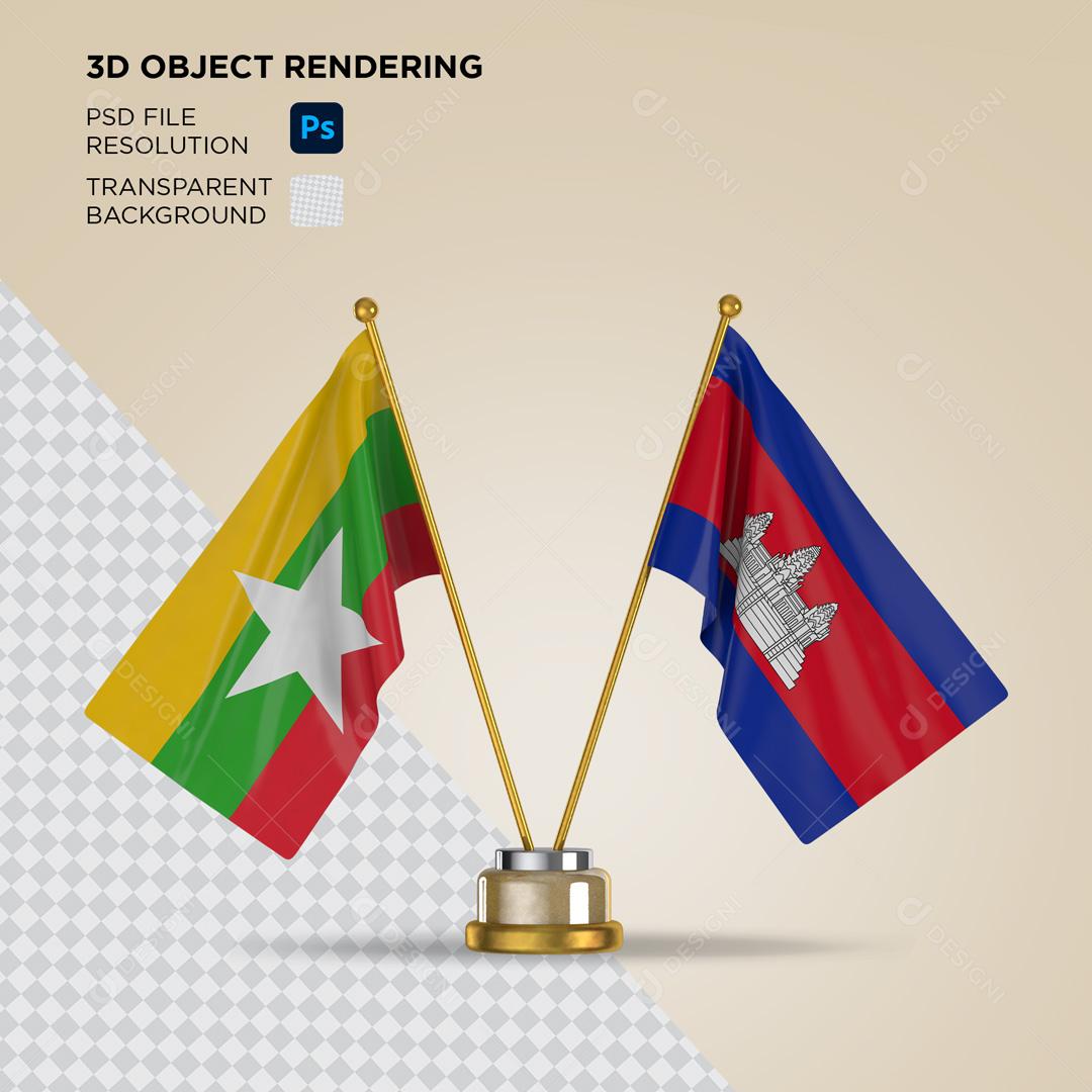 Bandeira da Myanmar e Camboja Elemento 3D Para Composição PSD