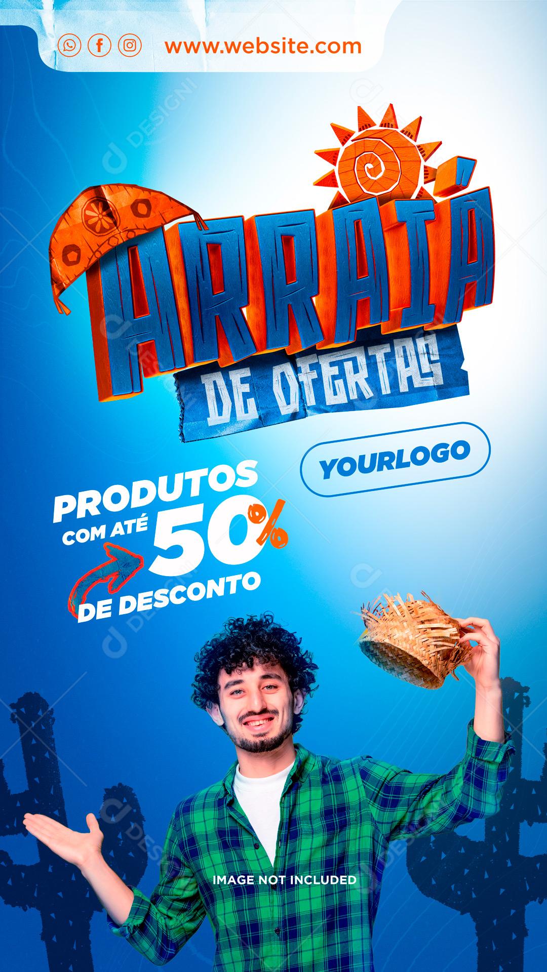 Arraiá De Ofertas Produtos Em Até 50% De Descontos Social Media PSD Editável
