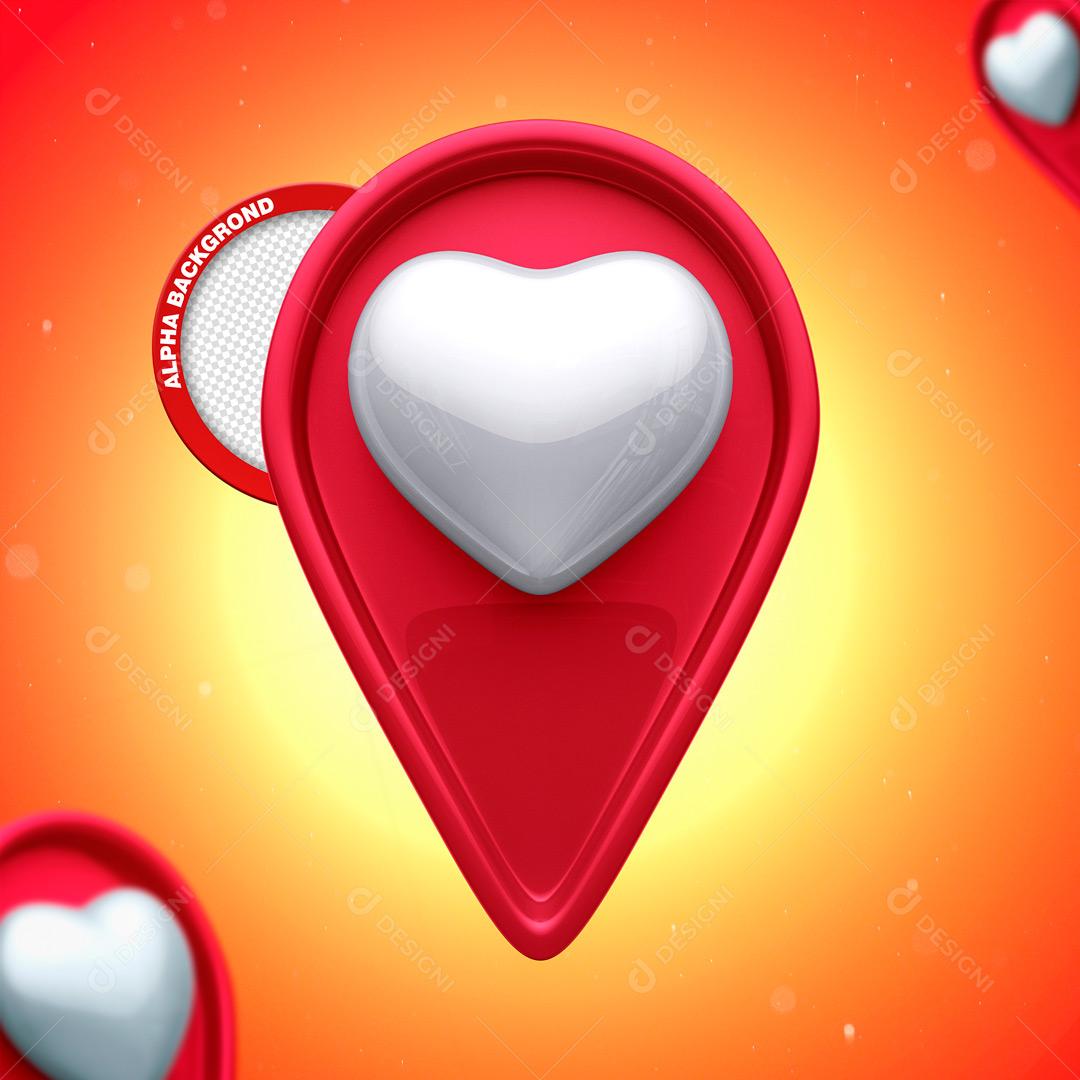 Ícone 3D Para Composição Localização Local Com Coração PNG Transparente