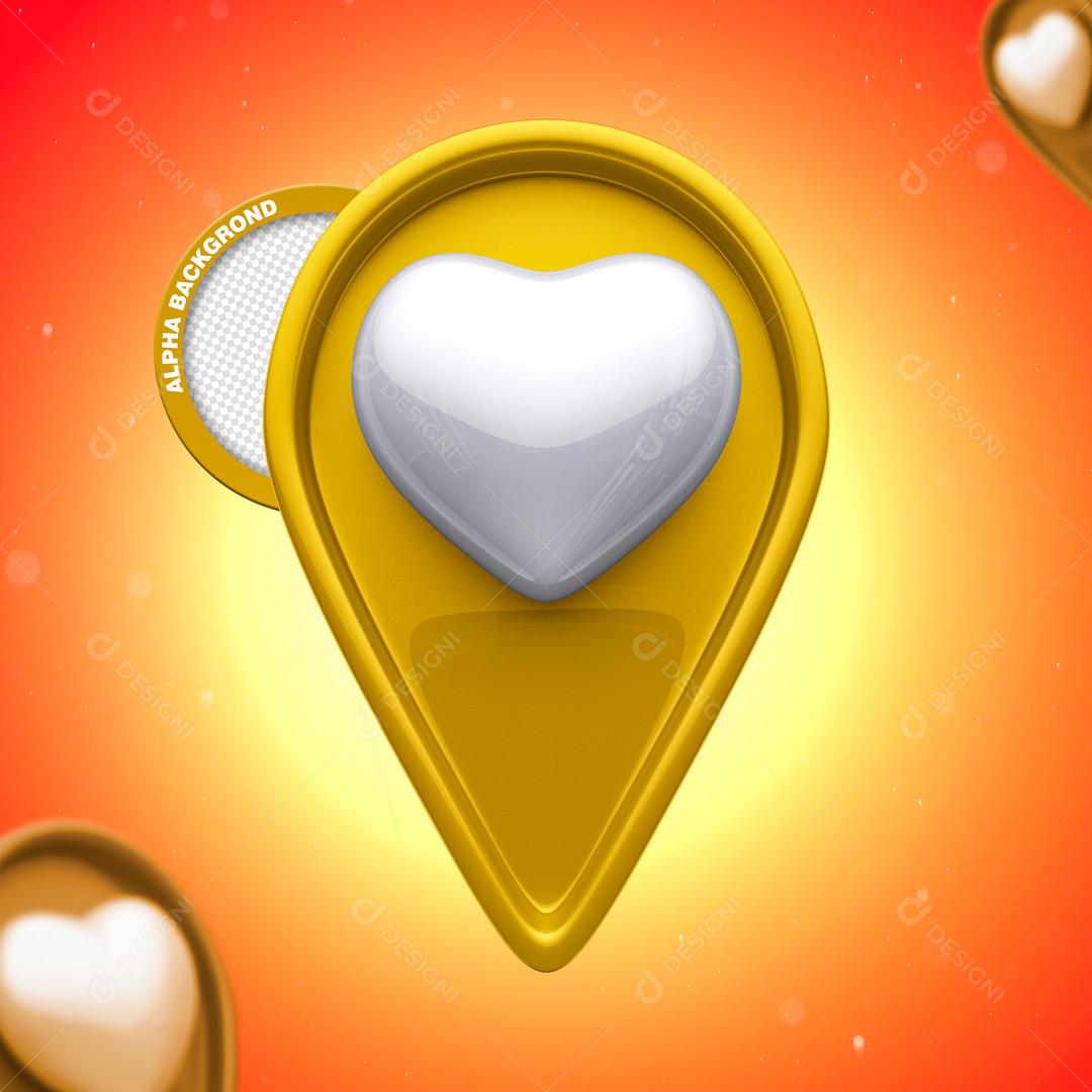 Ícone 3D Para Composição Localização Local Com Coração PNG Transparente