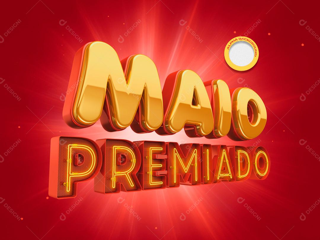 Texto 3D Para Composição Maio Premiado Azul PSD Editável
