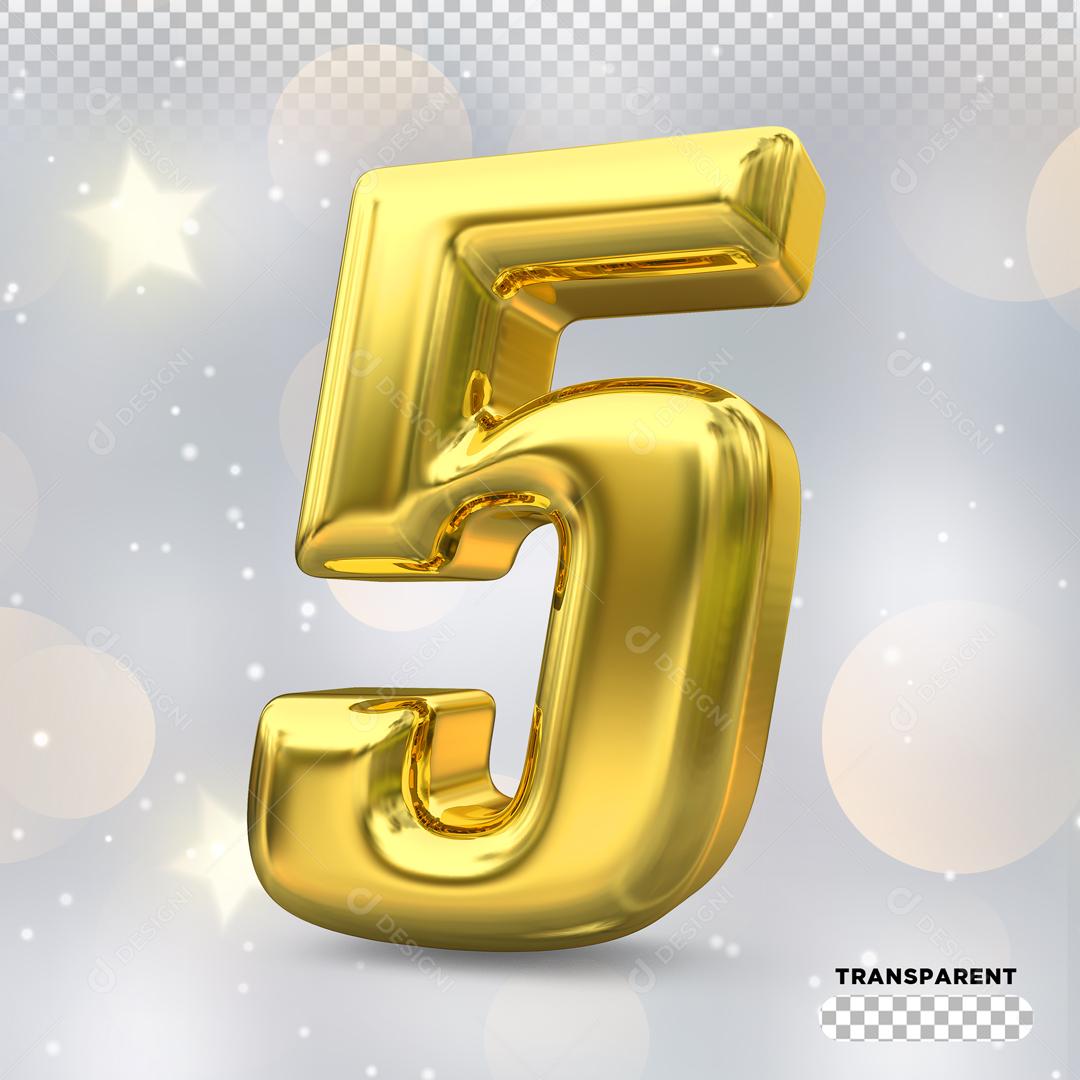 Número 5 3D Dourado Para Composição PSD