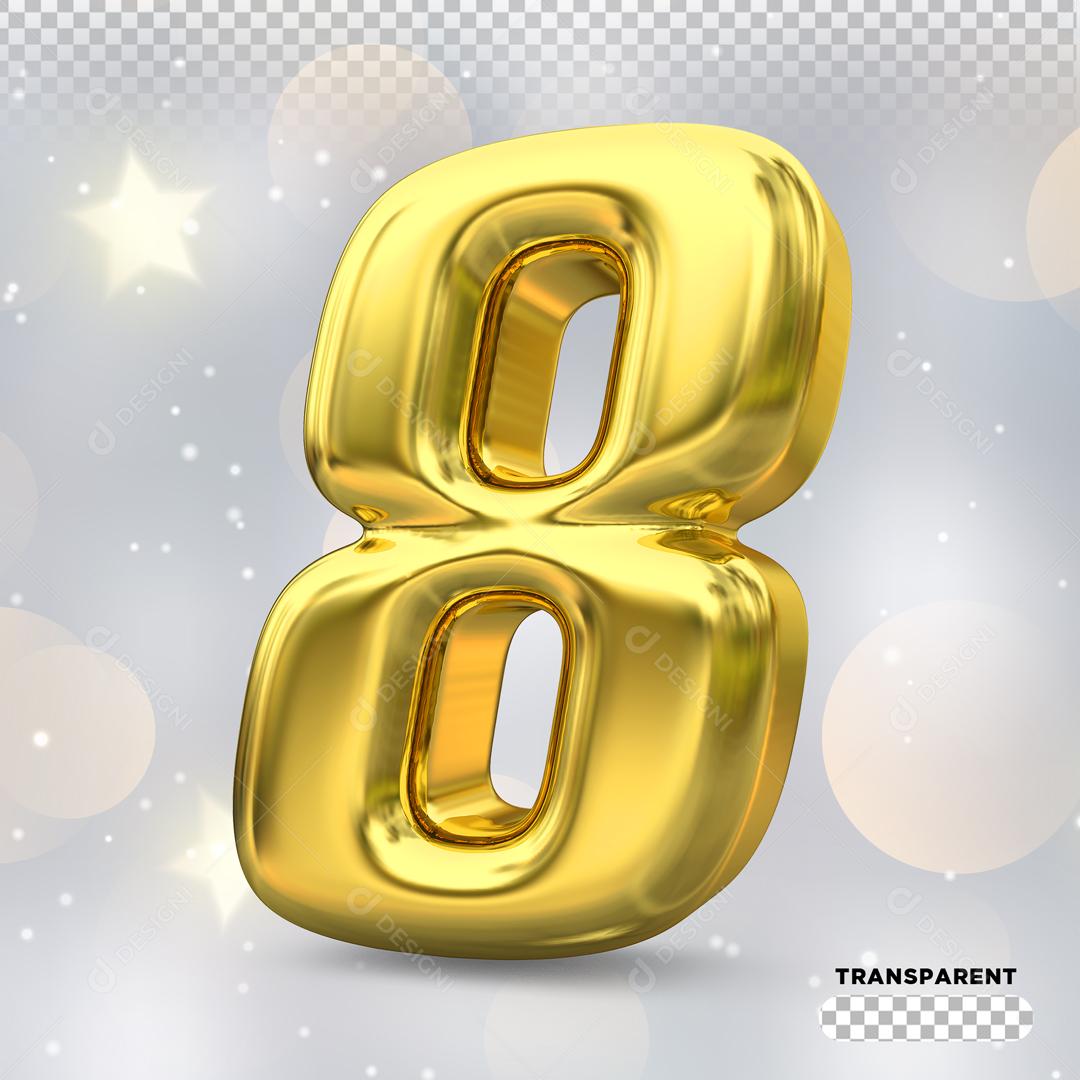 Número 8 3D Dourado Para Composição PSD