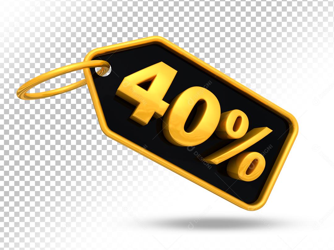 Entiqueta de Desconto 40% Dourado e Preto 3D Para Composição PSD