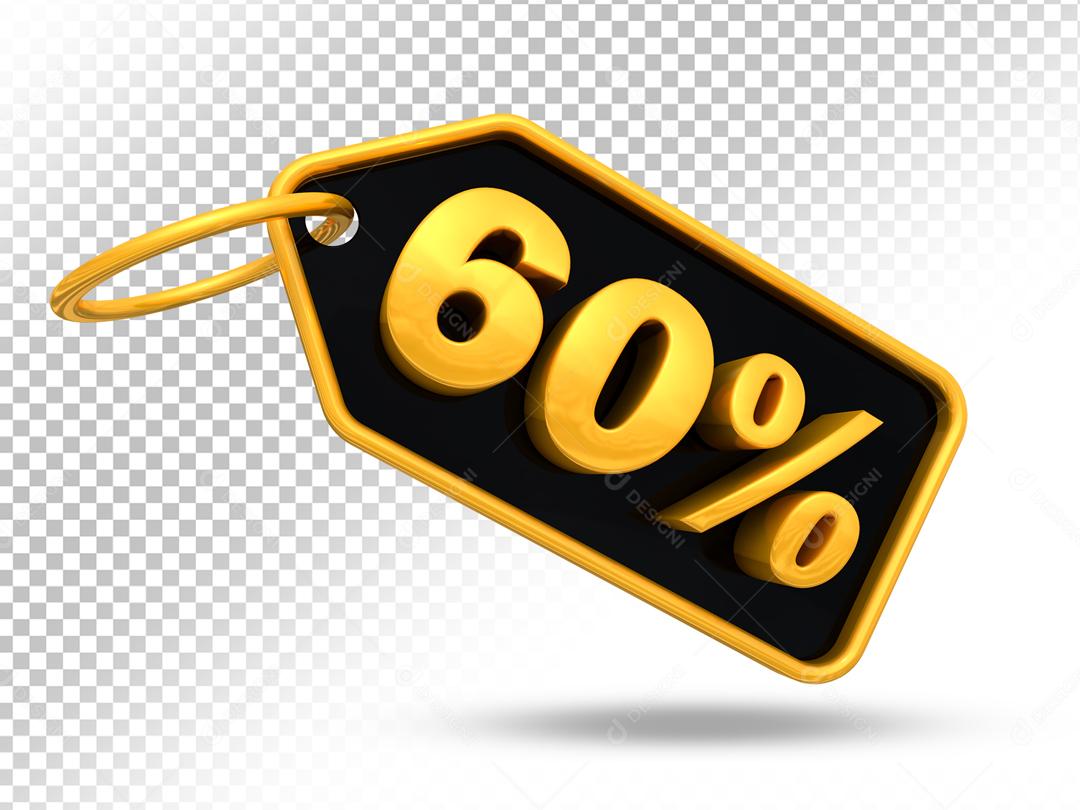 Entiqueta de Desconto 60% Dourado e Preto 3D Para Composição PSD