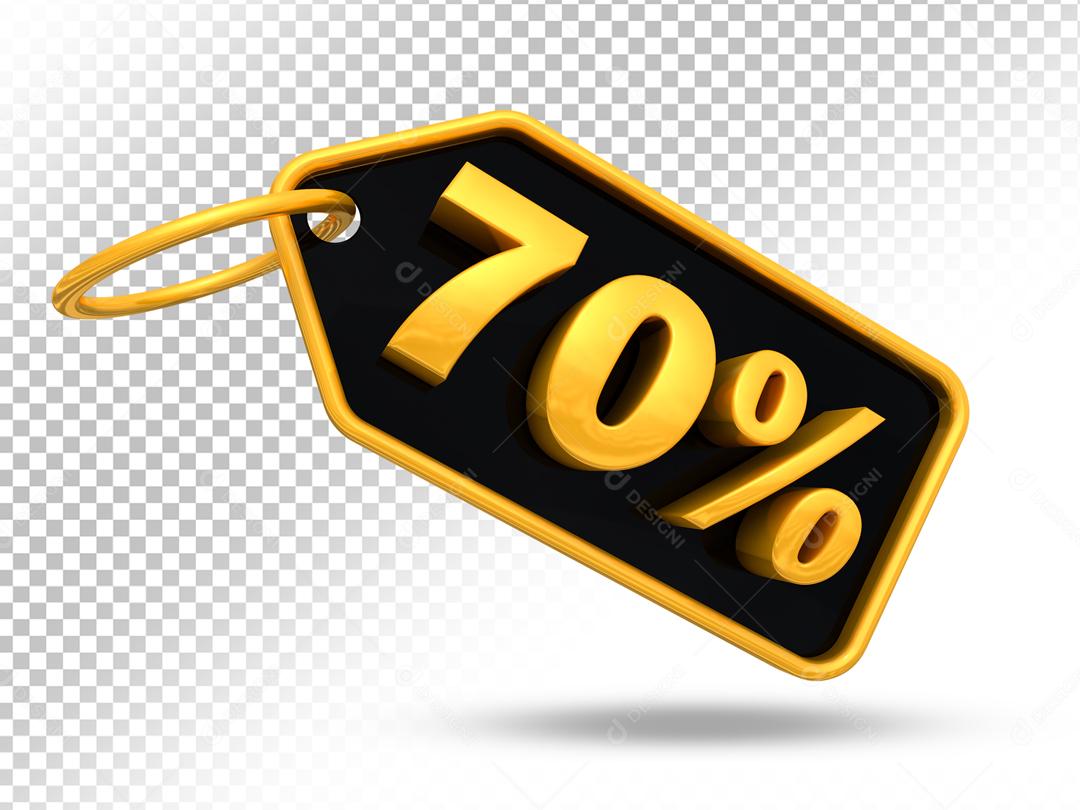 Entiqueta de Desconto 70% Dourado e Preto 3D Para Composição PSD