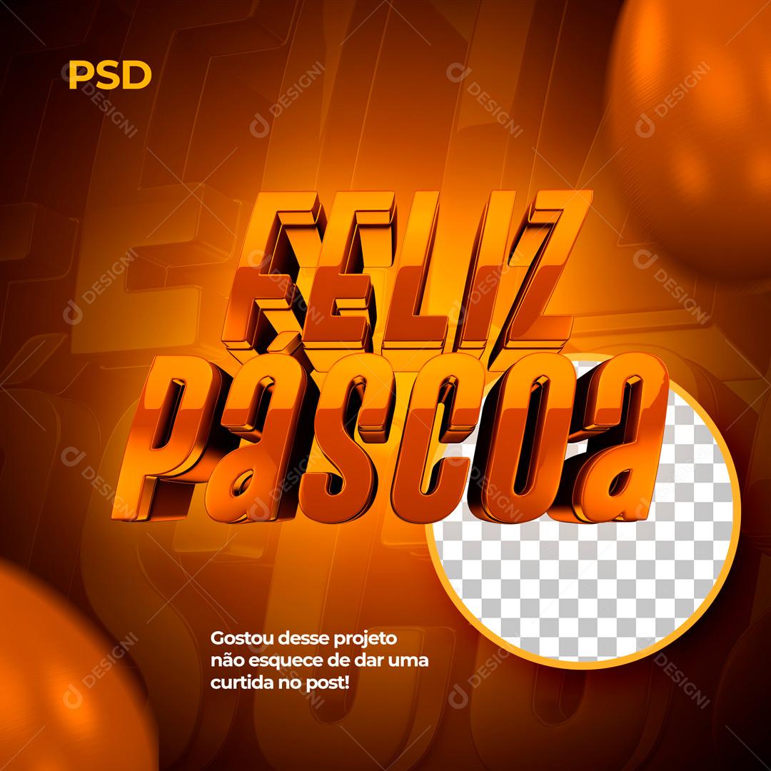Selo 3D Para Composição Feliz Páscoa PSD Editável