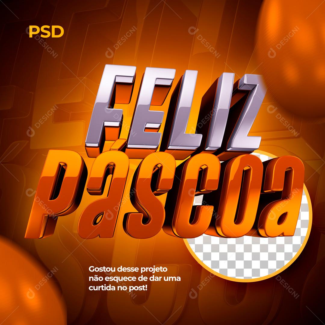 Selo 3D Para Composição Feliz Páscoa PSD Editável