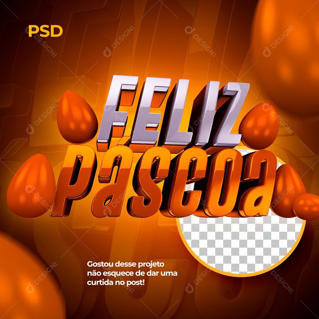 Selo 3D Para Composição Feliz Páscoa PSD Editável