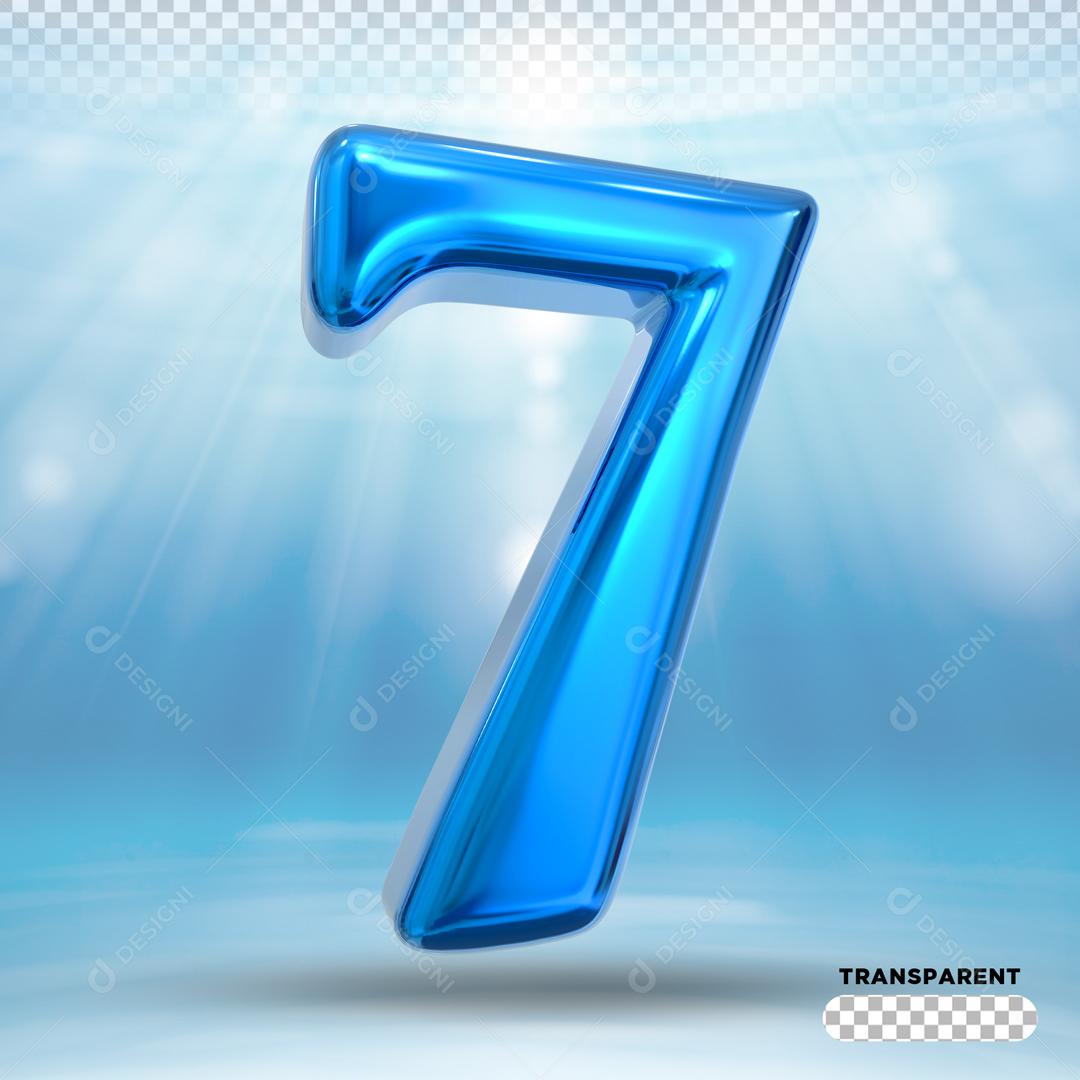Número 3D 7 Azul Para Composição PSD
