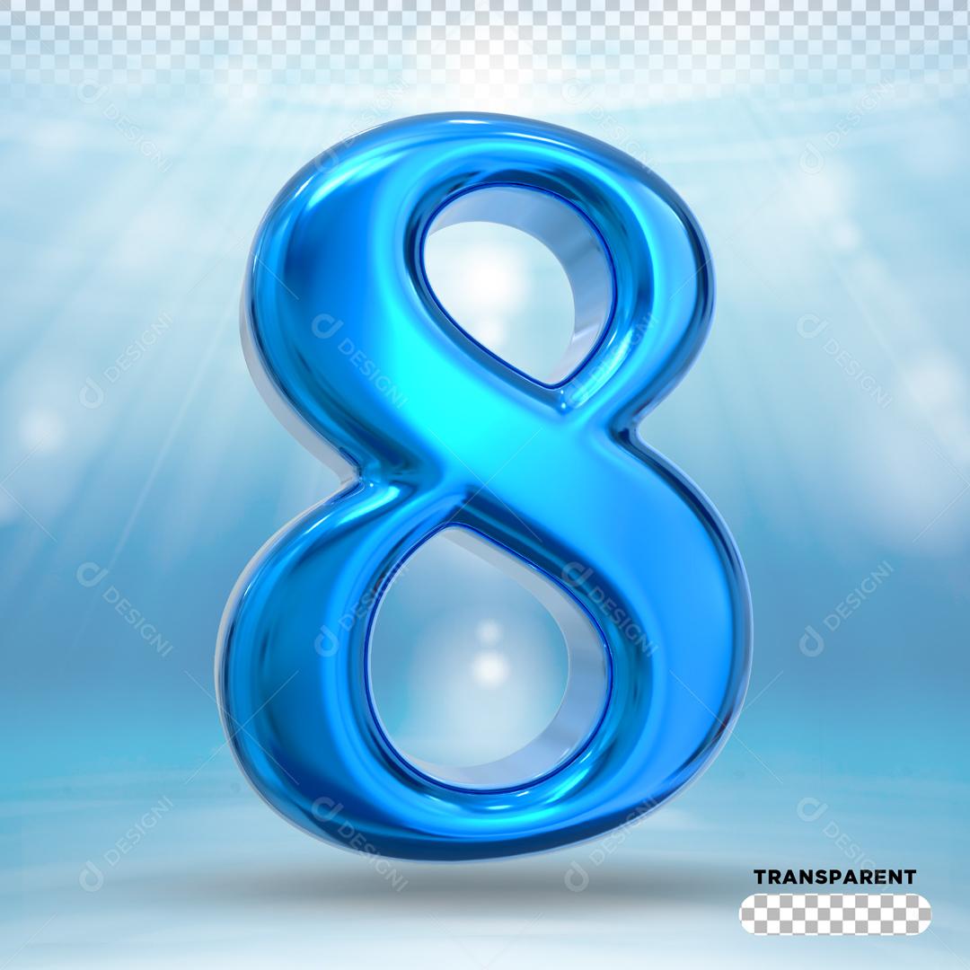 Número 3D 8 Azul Para Composição PSD