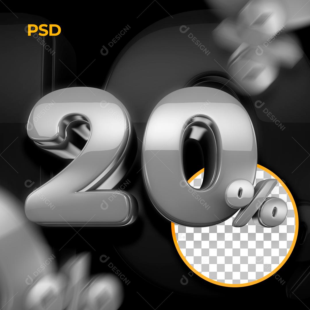 Texto 3D Para Composição 20% De Descontos PSD Editável