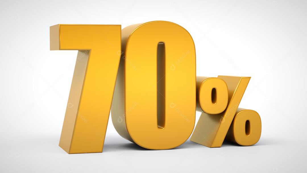 70% de desconto na venda. Porcentagem de ouro isolada no fundo branco. 3D r
