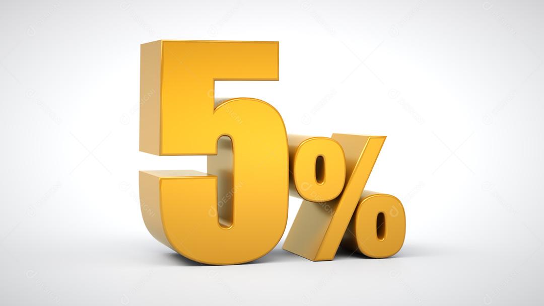 5% de desconto na venda. Porcentagem de ouro isolada no fundo branco. 3D r