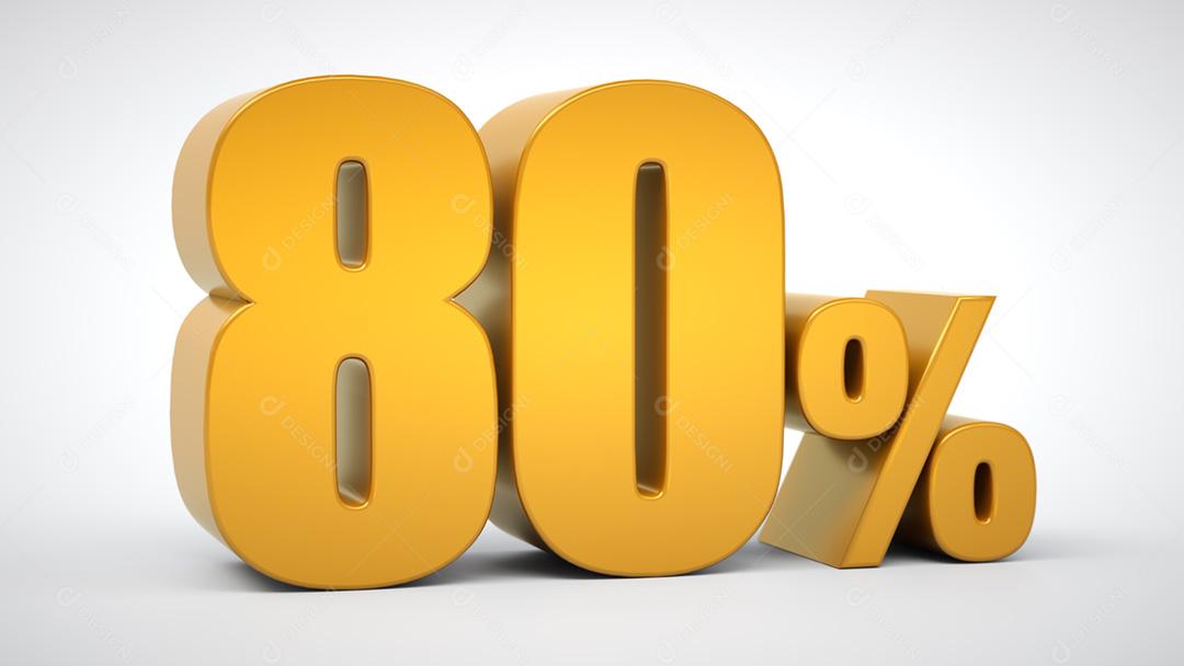 80% de desconto na venda. Porcentagem de ouro isolada no fundo branco. 3D r