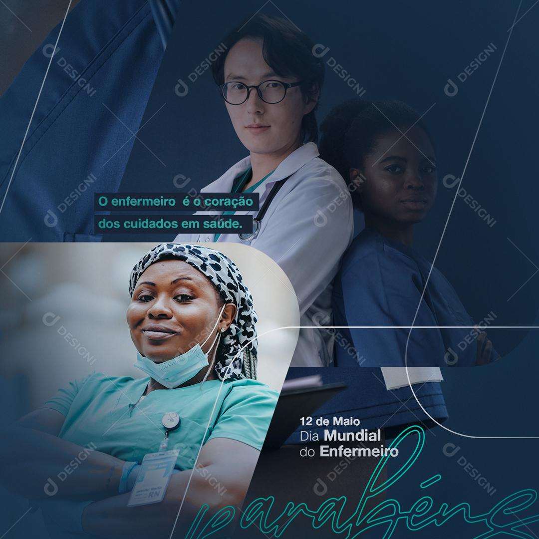 Social Media É o Coração dos cuidados em Saúde Dia do Enfermeiro PSD Editável