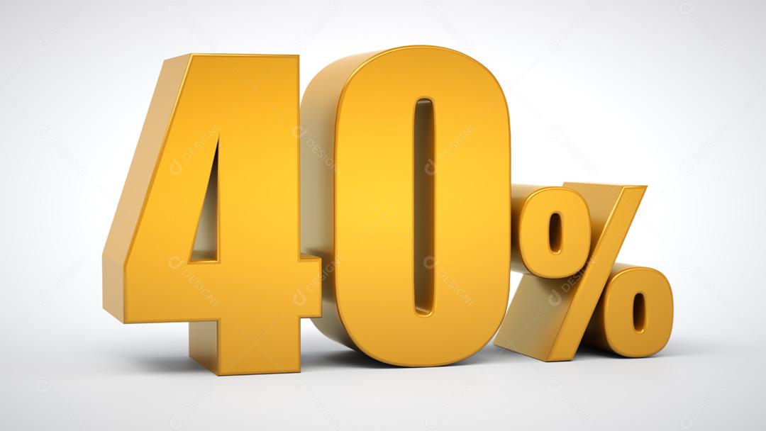 40% de desconto na venda. Porcentagem de ouro isolada no fundo branco. 3D r