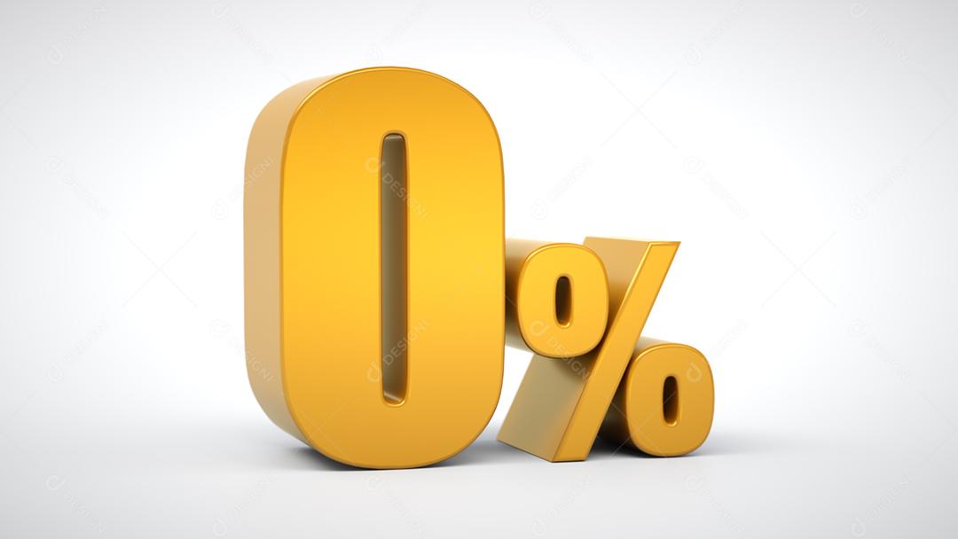 0% de desconto na venda. Porcentagem de ouro isolada no fundo branco. 3D re