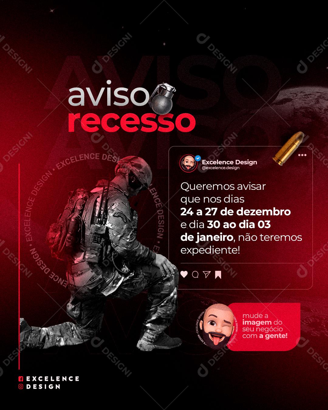 Aviso Recesso Estaremos Fechados Neste Feriado Social Media PSD Editável