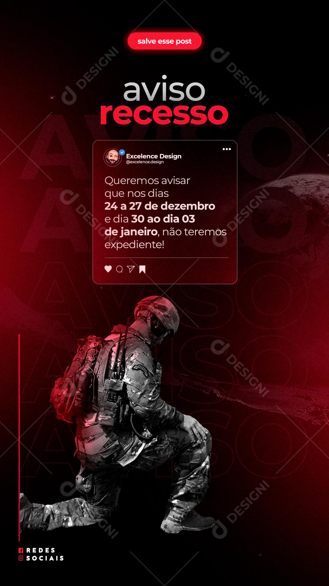 Aviso Recesso Estaremos Fechados Neste Feriado Social Media PSD Editável