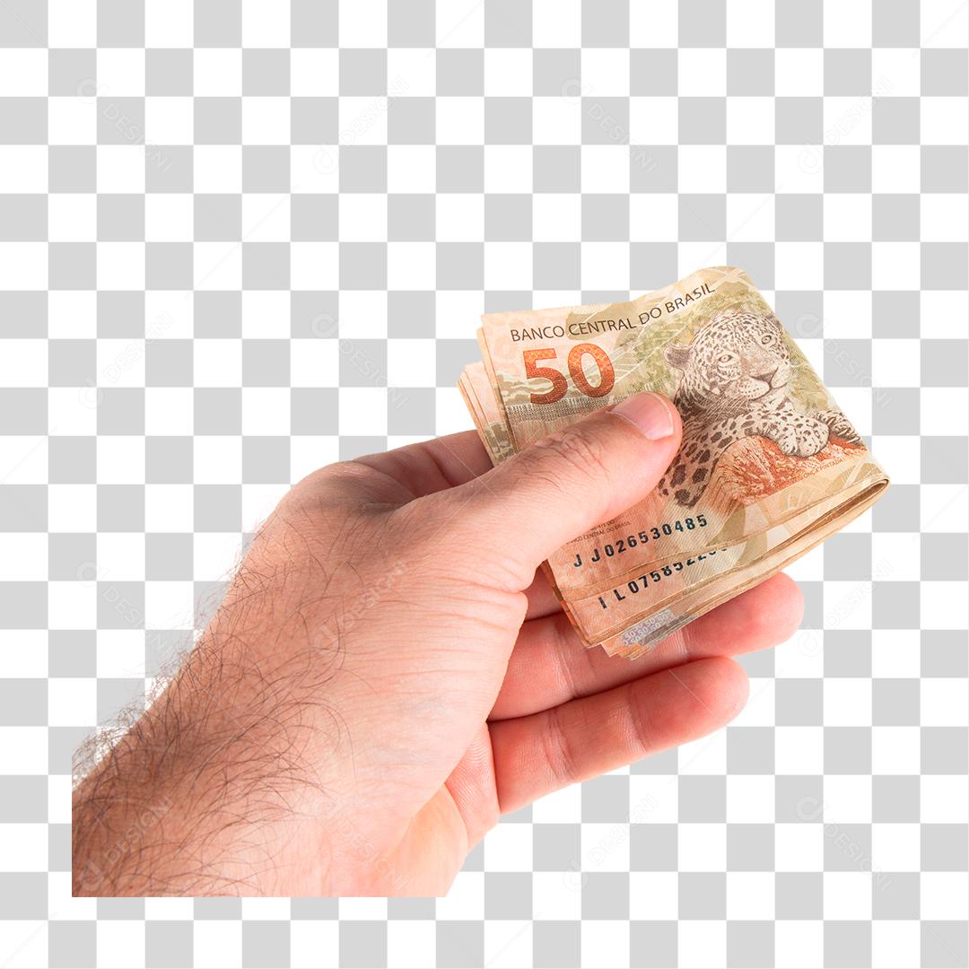 Mão Segurando Notas De Dinheiro Reais Moeda Brasileira PNG Transparente