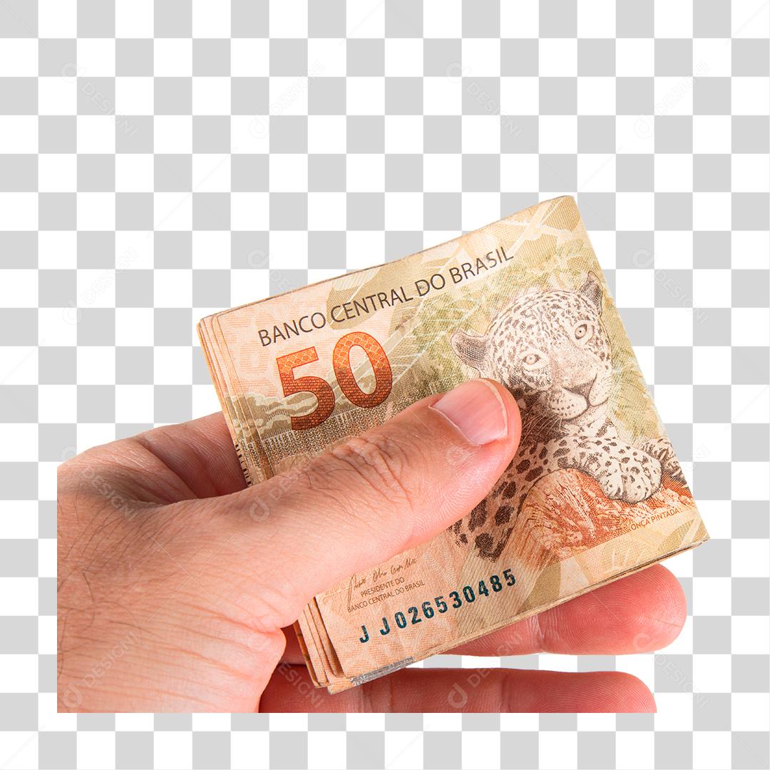 Mão Segurando Notas De Dinheiro Reais Moeda Brasileira PNG Transparente