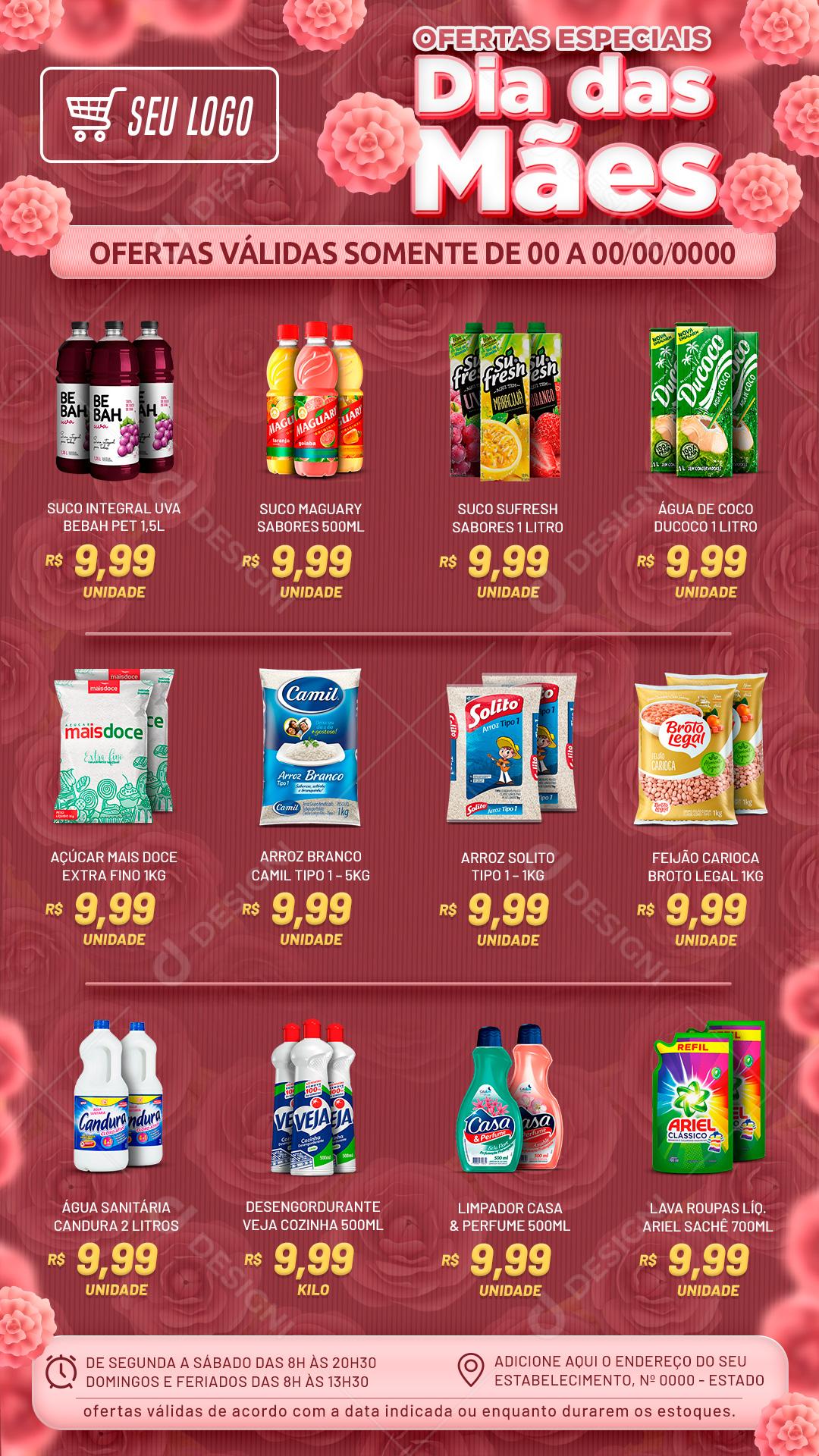 Social Media Story Encarte Ofertas Especiais Dia Das Mães Produtos Supermercados PSD Editável