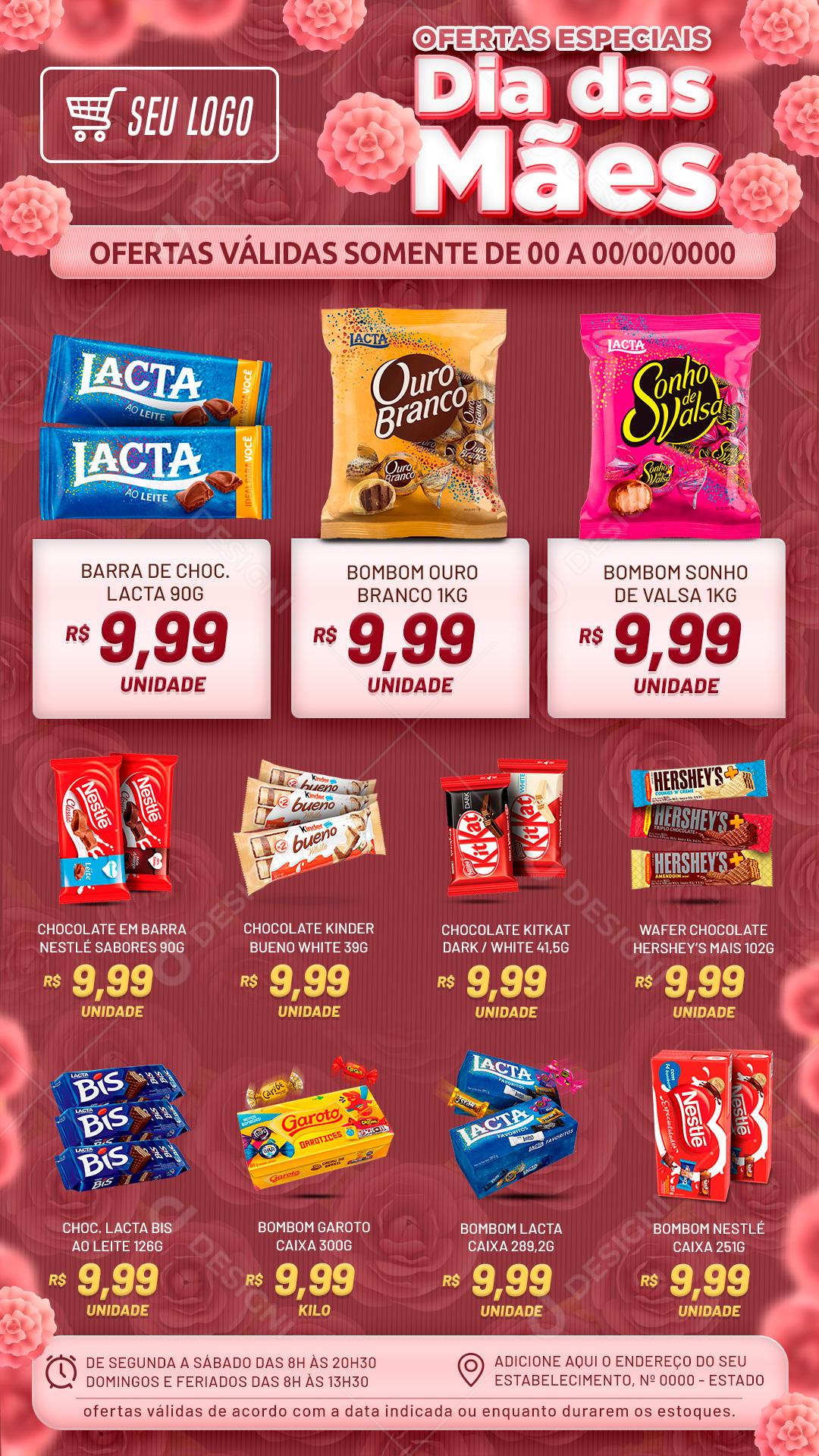 Story Encarte Ofertas Especiais Dia Das Mães Produtos bombom Supermercados Social Media PSD Editável