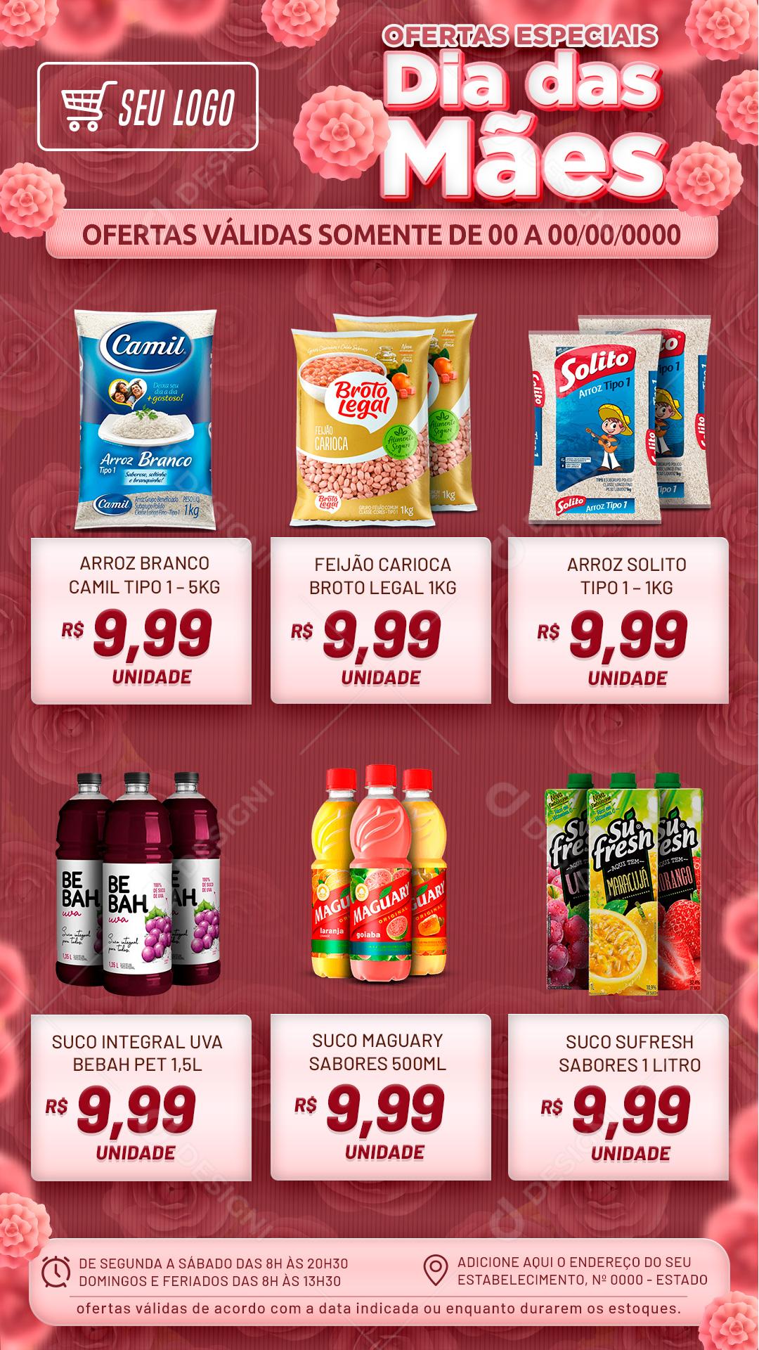 Story Encarte Ofertas Especiais Dia Das Mães Produtos Supermercados Social Media PSD Editável
