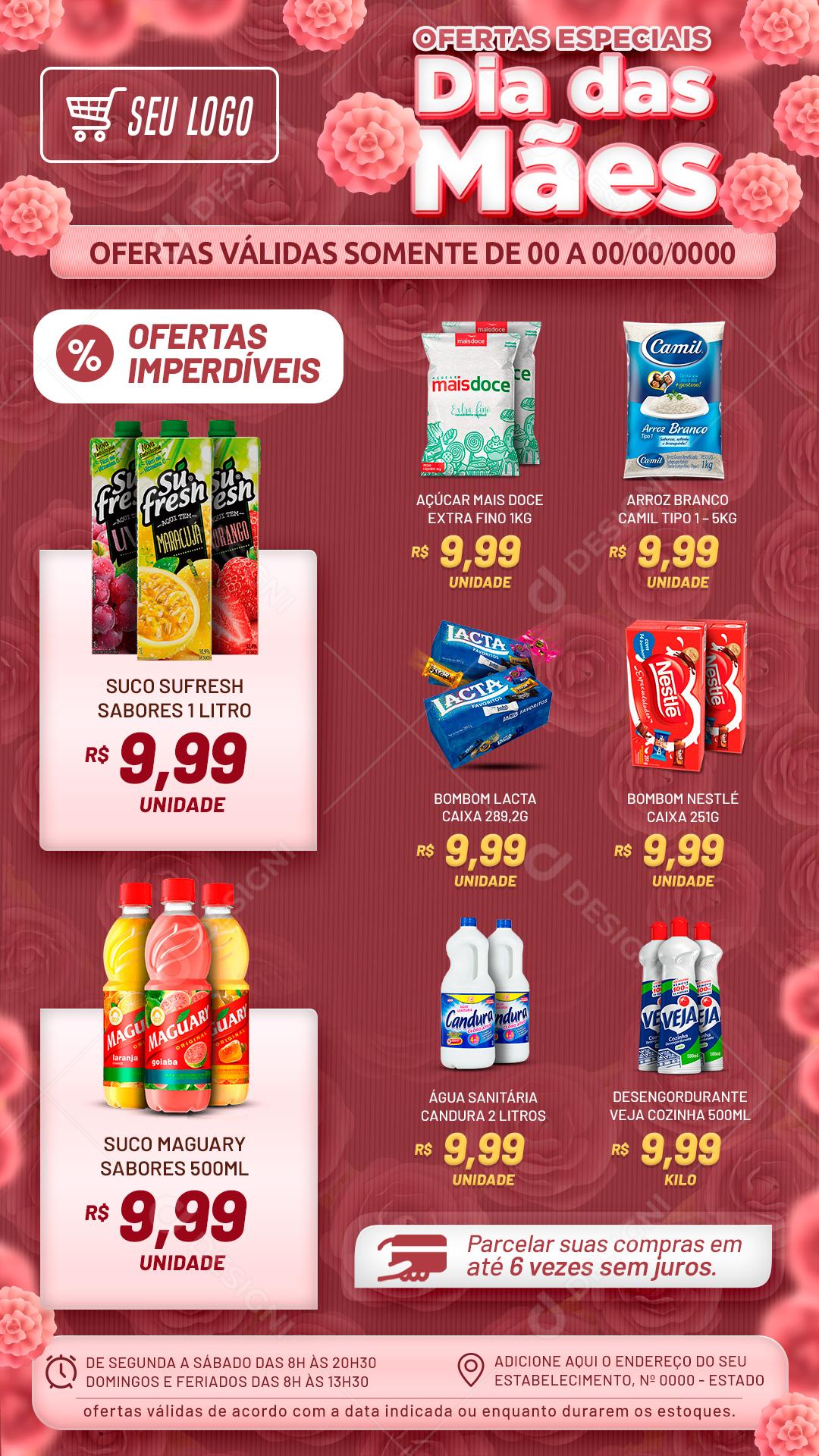 Social Media Story Encarte Ofertas Especiais Dia Das Mães Produtos Supermercados PSD Editável