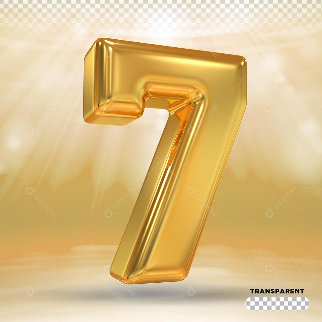 Número 7 Dourado 3D Para composição PSD