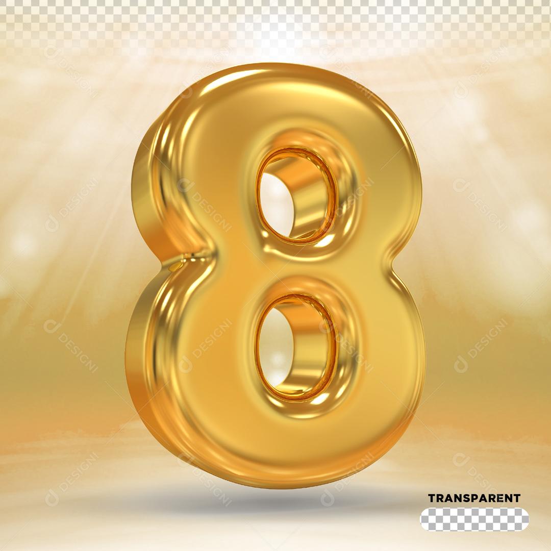 Número 8 Dourado 3D Para composição PSD