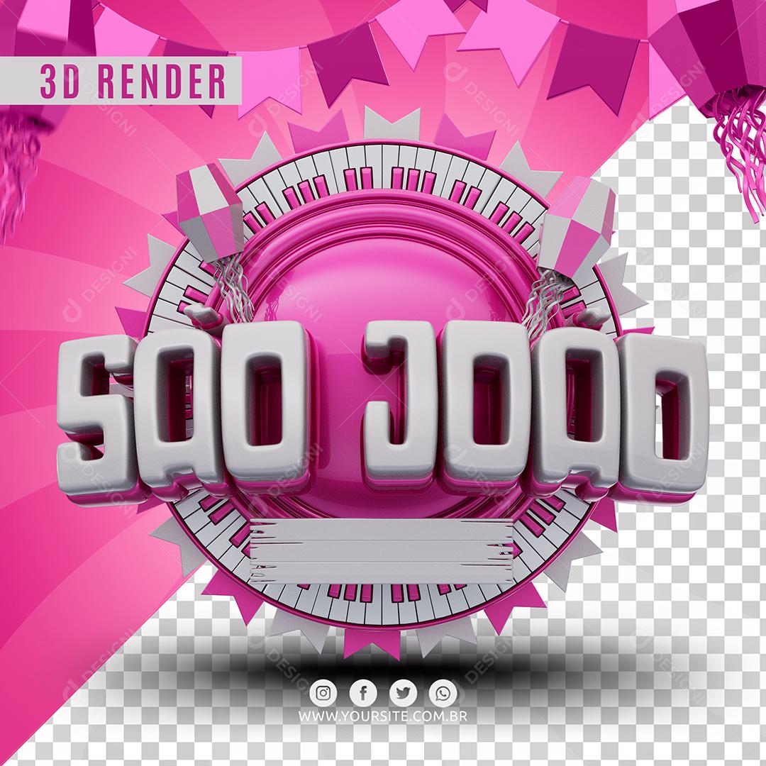 Selo 3D São João Rosa Para Composição PSD