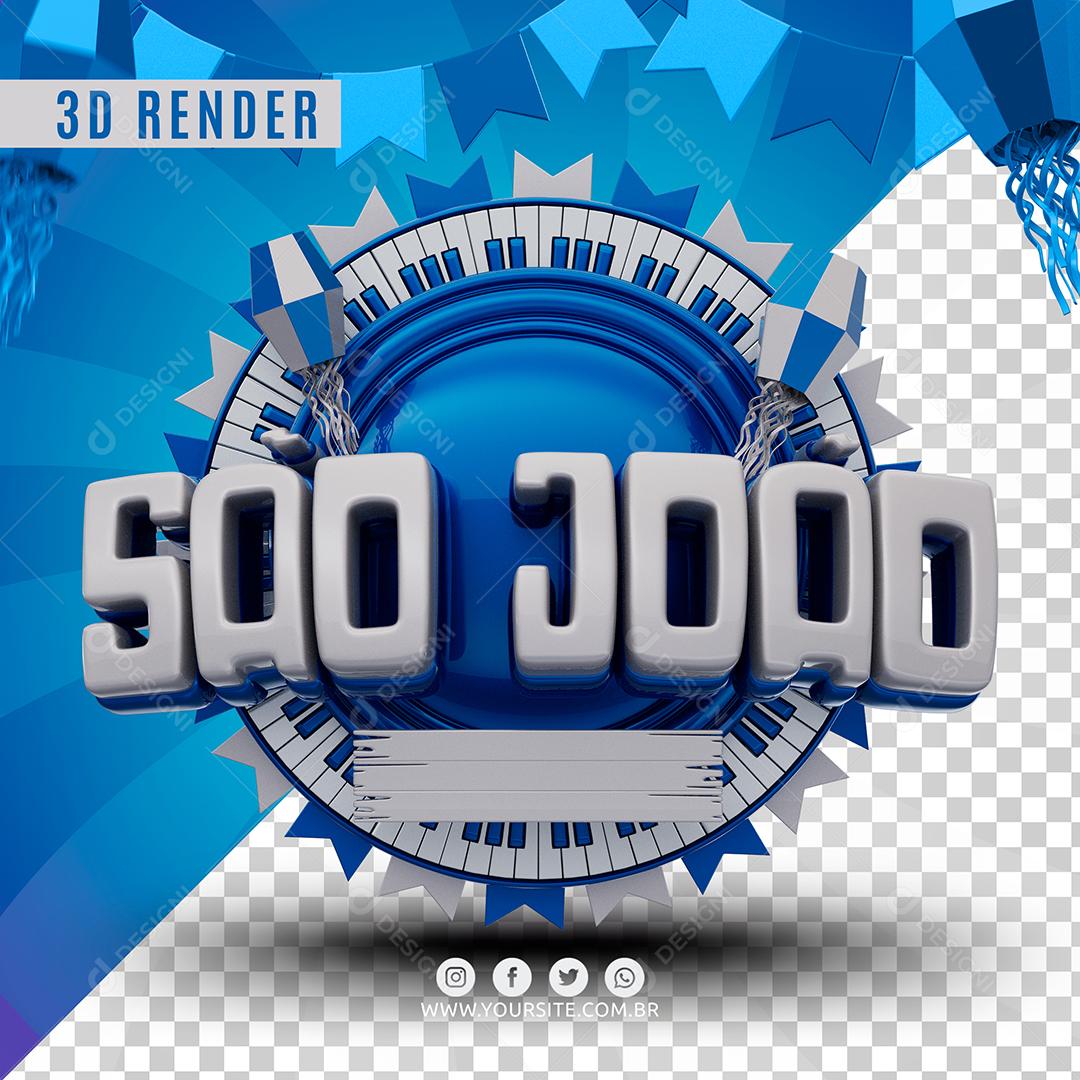 Selo 3D São João Azul Para Composição PSD